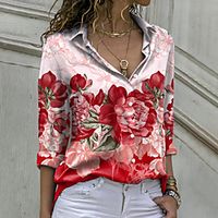 Women's Blouse Shirt Floral Button Print Shirt Collar Casual Streetwear Tops Green Blue Purple / 3D Print miniinthebox - thumbnail