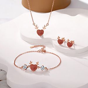 Women's Clear Red Bridal Jewelry Sets Classic Heart Korean Cute S925 Sterling Silver Earrings Jewelry Rose Gold For Wedding Engagement 1 set Lightinthebox