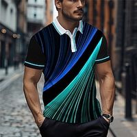 Optical Illusion Geometry Men's Fashion Casual 3D Print Waffle Polo Shirt Outdoor Street Daily Wear Polyester Short Sleeve Turndown Polo Shirts Blue Green Summer S M L Micro-elastic Lapel Polo Lightinthebox