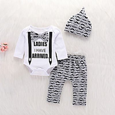 2 Pieces Baby Boys' Basic Letter Print Long Sleeve Regular Clothing Set White Lightinthebox