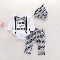 2 Pieces Baby Boys' Basic Letter Print Long Sleeve Regular Clothing Set White Lightinthebox - thumbnail
