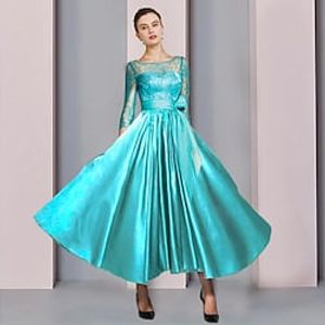 A-Line Mother of the Bride Dress Formal Wedding Guest Party Elegant Scoop Neck Ankle Length Satin Lace 34 Length Sleeve with Bow(s) Pleats 2023 Lightinthebox