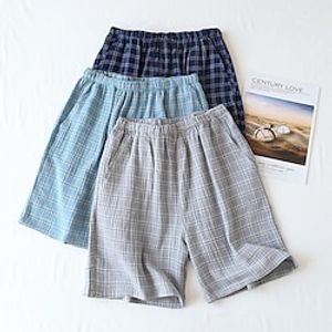 Men's Sleepwear Pajama Shorts Plaid Stylish Casual Comfort Home Daily Bed Cotton Blend Comfort Summer Spring Blue Dark Blue Lightinthebox