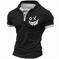 Smile Face Men's Casual Print Polo Shirt Casual Daily Sports Polyester Short Sleeve Turndown Polo Shirts Black Spring Summer S M L Micro-elastic Lapel Polo Lightinthebox