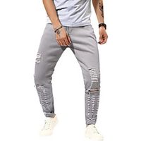 Men's Fashion Ripped Jeans Pants Solid Colored Gray miniinthebox - thumbnail