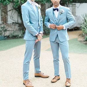 Sky Blue Men's Beach Wedding Suits 3 Piece Solid Colored Tailored Fit Single Breasted Two-buttons 2023 Lightinthebox