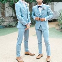 Sky Blue Men's Beach Wedding Suits 3 Piece Solid Colored Tailored Fit Single Breasted Two-buttons 2023 Lightinthebox - thumbnail