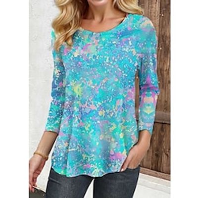 Women's T shirt Tee Tie Dye Casual Blue Print Long Sleeve Fashion Round Neck Regular Fit Spring Fall Lightinthebox Women's T shirt Tee Tie Dye Casual Blue Print Long Sleeve Fashion Round Neck Regular Fit Spring Fall Lightinthebox