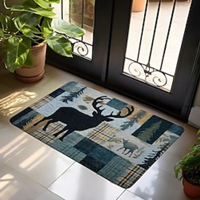 Winter Patchwork Deer Door Mat Non-Slip Oil Proof Rug Indoor Outdoor Mat Bedroom Decor Bathroom Mat Entrance Rug Lightinthebox