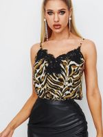 YOINS Khaki Leopard Eyelash Trim Cami - thumbnail