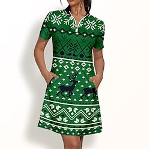Women's Tennis Dress Christmas Golf Dress Breathable Quick Dry Moisture Wicking Short Sleeve Dress Golf Apparel Regular Fit Zipper Printed Summer Tennis Golf Pickleball miniinthebox