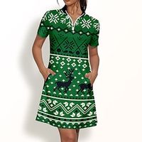 Women's Tennis Dress Christmas Golf Dress Breathable Quick Dry Moisture Wicking Short Sleeve Dress Golf Apparel Regular Fit Zipper Printed Summer Tennis Golf Pickleball miniinthebox - thumbnail