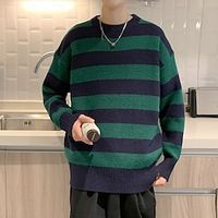 Men's Sweater Pullover Ribbed Knit Knitted Color Block Round Keep Warm Modern Contemporary Business Daily Wear Clothing Apparel Winter Fall Green Yellow M L XL Lightinthebox - thumbnail