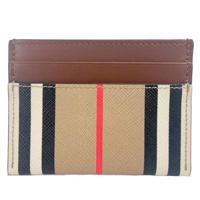 Burberry Sandon Tan Canvas Check Printed Leather Slim Card Case Wallet - 4090631