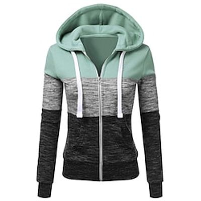 Women's Zip Hoodie Sweatshirt Color Block Active Sportswear Drawstring Zip Up Front Pocket White Light Green Pink Casual Sports Hoodie Long Sleeve Top Micro-elastic Fall  Winter Lightinthebox