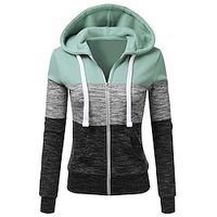 Women's Zip Hoodie Sweatshirt Color Block Active Sportswear Drawstring Zip Up Front Pocket White Light Green Pink Casual Sports Hoodie Long Sleeve Top Micro-elastic Fall  Winter Lightinthebox - thumbnail