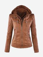 Casual Zipper Hooded Women PU Leather Jackets - thumbnail