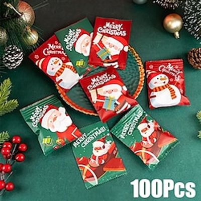 100pcs Christmas Biscuit Packaging Bag, Aluminum Foil Packaging Bag For Candy Biscuit Chocolate, Christmas Birthday Party Decorations Lightinthebox