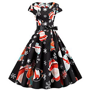 Santa Suit Flapper Dress Dress Adults' Women's Vintage Christmas Festival Christmas Halloween New Year Festival / Holiday Terylene Black Women's Easy Carnival Costumes Snowflake Reindeer / Belt miniinthebox