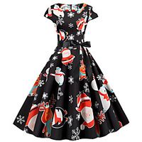 Santa Suit Flapper Dress Dress Adults' Women's Vintage Christmas Festival Christmas Halloween New Year Festival / Holiday Terylene Black Women's Easy Carnival Costumes Snowflake Reindeer / Belt miniinthebox - thumbnail