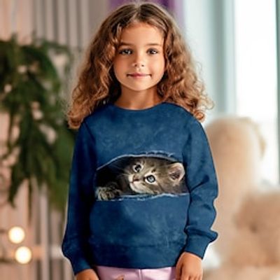 Girls' 3D Cat Sweatshirt Pullover Long Sleeve 3D Print Spring Fall Fashion Streetwear Adorable Polyester Kids 3-12 Years Crew Neck Outdoor Casual Daily Regular Fit Lightinthebox