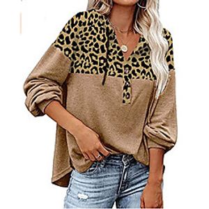 Women's Sweatshirt Leopard Print V Neck Daily Casual Hoodies Sweatshirts  Loose Blue Khaki Black miniinthebox