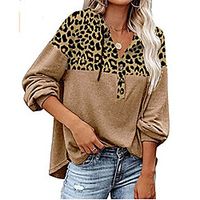 Women's Sweatshirt Leopard Print V Neck Daily Casual Hoodies Sweatshirts  Loose Blue Khaki Black miniinthebox - thumbnail