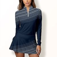 Women's Polo Shirt Golf Shirt Breathable Quick Dry Moisture Wicking Long Sleeve Golf Apparel Golf Clothes Regular Fit Zipper Stand Collar Printed Spring Autumn Tennis Golf Pickleball Lightinthebox - thumbnail