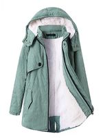 Hooded Flap Pocket Plain Fleece Lined Coat - thumbnail