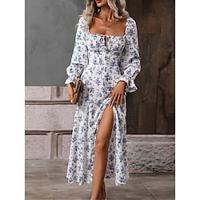 Women's Casual Dress Swing Dress Floral Split Print Square Neck Maxi Dress Streetwear A Line Street Holiday Long Sleeve Summer Lightinthebox