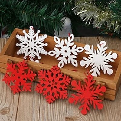 6PCS/set Christmas Snowflakes WhiteRed Wooden Pendants Ornaments DIY Craft Xmas Tree Ornament Christmas Party Decorations Kids Gift miniinthebox