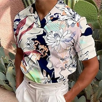 Men's Collar Polo Shirt Golf Shirt Floral Turndown Pink Beige Black 3D Print Casual Daily Short Sleeve Button-Down Print Clothing Apparel Fashion Designer Casual Breathable  Sports Lightinthebox
