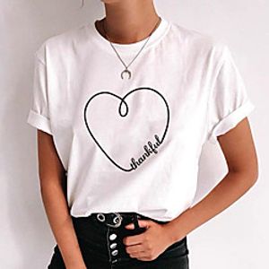 Women's T shirt Heart Print Round Neck Tops Cotton Basic Basic Top White Khaki Light Blue Lightinthebox