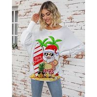 Women's Ugly Christmas Sweater Pullover Sweater Jumper Crew Neck Ribbed Knit Polyester Knitted Print Fall Winter Regular Outdoor Christmas Holiday Daily Stylish Casual Long Sleeve Letter Santa Claus Lightinthebox - thumbnail
