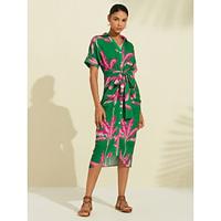 Print V Neck Shirred Midi Dress Lightinthebox