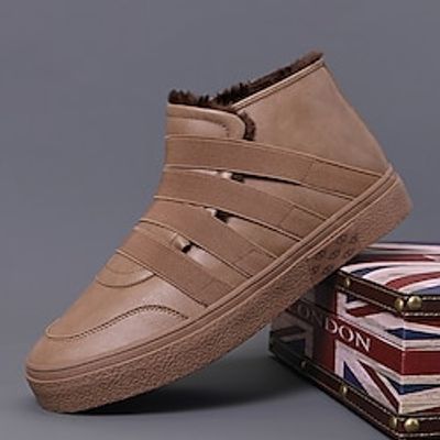 Men's Boots Snow Boots Retro Handmade Shoes Winter Shoes Walking Casual Daily Leather Comfortable Booties / Ankle Boots Loafer Dark Khaki full black Grey Spring Fall miniinthebox