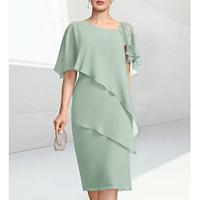 Column Mother of the Bride Dress Sage Wedding Guest Dress Elegant Jewel Neck Knee Length Chiffon Half Sleeve with Beading 2024 Lightinthebox