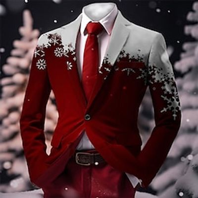 Snowflake Business Men's Coat Blazer Christmas Work Wear to work Fall  Winter Turndown Long Sleeve Wine Dark Navy Green S M L Polyester Weaving Jacket miniinthebox