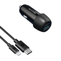 RAVPower RP-VC031-BK PD Dual Port USB C Car Charger with USB C to Lightning Cable, Black