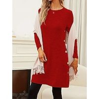 Women's Jumper Dress Casual Dress Plain Dress Midi Dress Button Daily Date Going out Fashion Streetwear Crew Neck Long Sleeve 2023 Regular Fit Red Blue Color S M L XL Size Lightinthebox - thumbnail