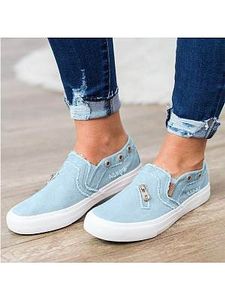 Light Wash Flat Round Toe Casual Sneakers