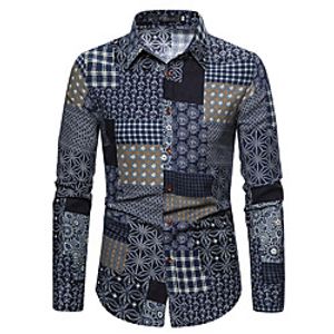 Men's Shirt Other Prints Graphic Long Sleeve Casual Tops Ethnic Style Blue Lightinthebox