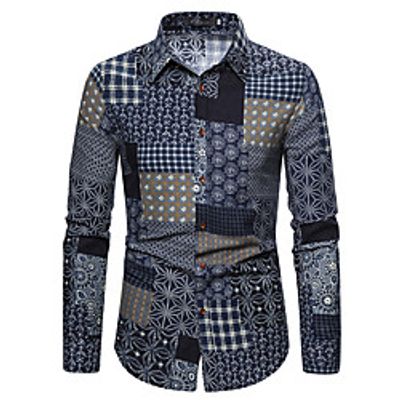 Men's Shirt Other Prints Graphic Long Sleeve Casual Tops Ethnic Style Blue Lightinthebox
