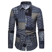 Men's Shirt Other Prints Graphic Long Sleeve Casual Tops Ethnic Style Blue Lightinthebox - thumbnail