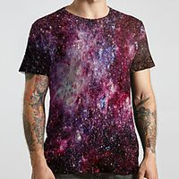 Men's Unisex Tee T shirt 3D Print Galaxy Graphic Prints Plus Size Print Short Sleeve Casual Tops Basic Designer Big and Tall Purple miniinthebox - thumbnail