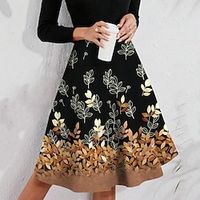 Women's Skirt A Line Swing Knee-length Polyester Yellow Purple Skirts Summer Print Fashion Casual Street Daily S M L Lightinthebox - thumbnail