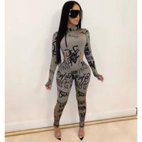 New cross-border women's clothing 53CY1205ebay Amazon wish explosion models European and American letters printed long-sleeved suit