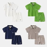 2 Pieces Toddler Boys T-shirt Shorts Outfit Solid Color Short Sleeve Set School Fashion Daily Summer Spring 3-7 Years Navy White Green Lightinthebox