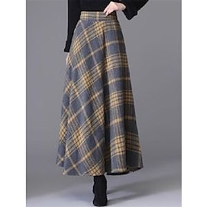 Women's A Line Plaid Ptint Skirts Maxi Yellow Red Skirts Fall  Winter Lined Casual Vacation Daily M L XL Lightinthebox