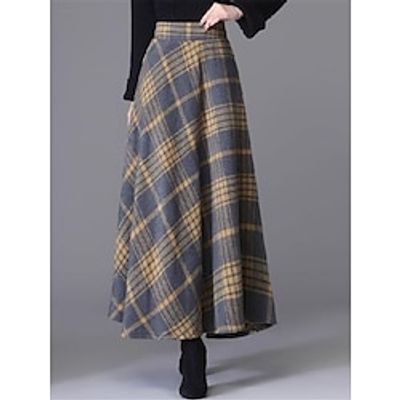 Women's A Line Plaid Ptint Skirts Maxi Yellow Red Skirts Fall  Winter Lined Casual Vacation Daily M L XL Lightinthebox